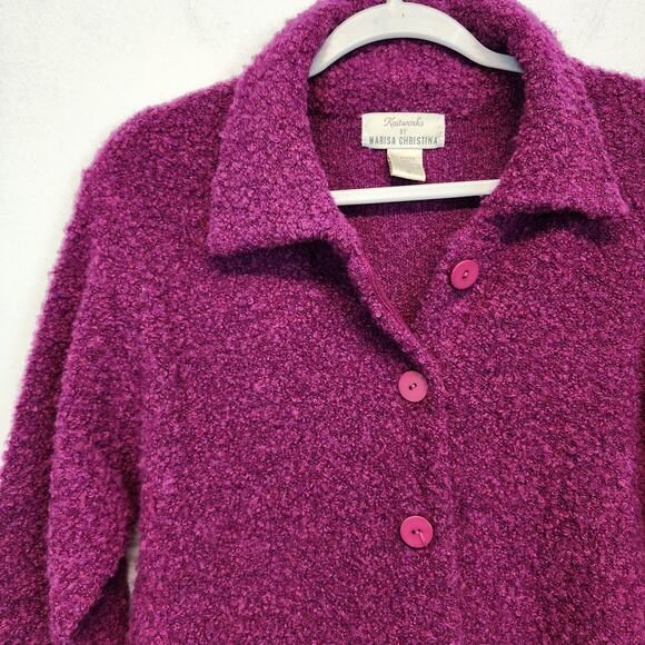 Vintage Marisa Christina Cardigan Sweater Size S Purple Wool Blend Boucle Knit - Picture 3 of 10